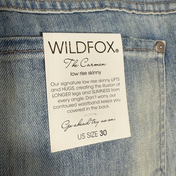 NWT Wildfox Carmen Low Rise Skinny Jeans Women's 30 Magic Trick Blue Distressed - Picture 12 of 15